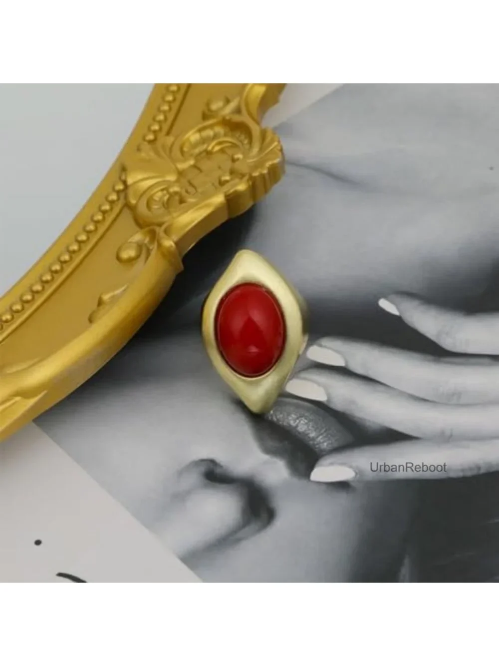 14K Gold Plated Vintage Stone Statement Ring for Women
